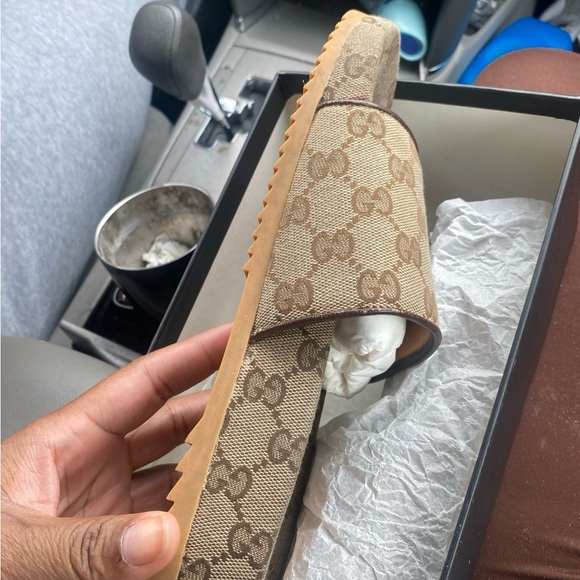 Gucci Beige Monogram Slides